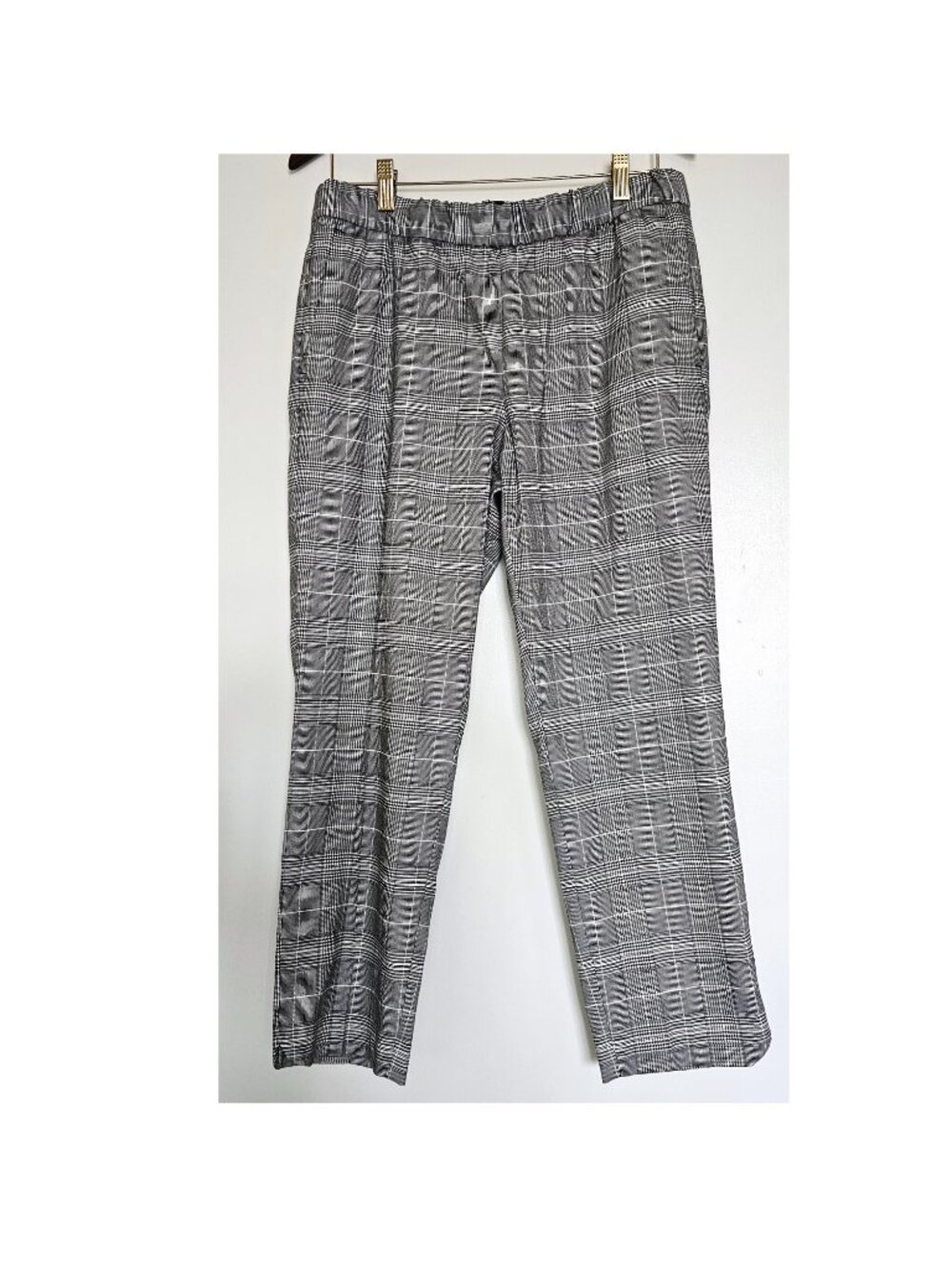 Banana Republic Capris Cropped Ankle Track Pant S Black & White Glen Check Plaid